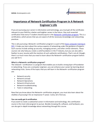 Importance of Network Certification Program in a Network Engineer's Life