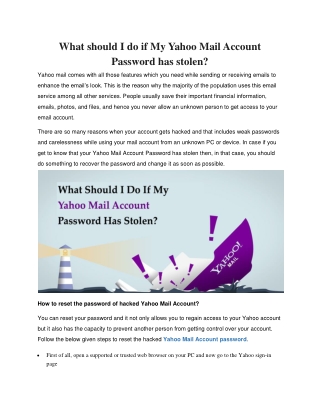 What should I do if My Yahoo Mail Account Password has stolen?