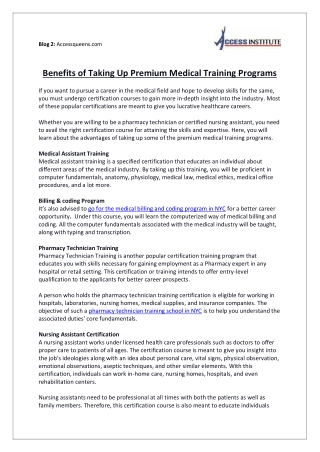 Benefits of Taking Up Premium Medical Training Programs