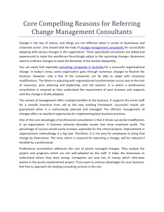 Core Compelling Reasons for Referring Change Management Consultants