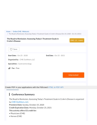 The Road to Remission: Assessing Today's Treatment Goals in Crohn's Disease, Webcast, Online CME Course | Register for C
