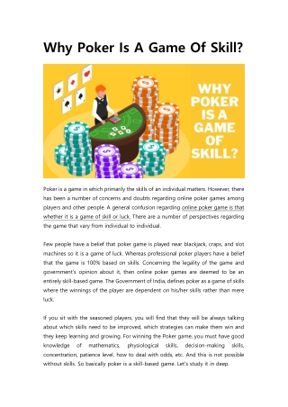 Why Poker Is A Game Of Skill?