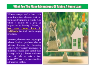 What Are The Many Advantages Of Taking A Home Loan