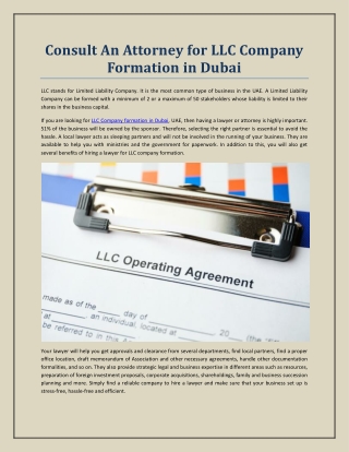 Consult An Attorney for LLC Company Formation in Dubai