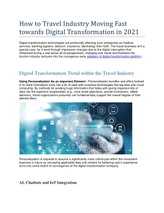 How to Travel Industry Moving Fast towards Digital Transformation in 2021