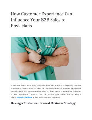 How Customer Experience Can Influence Your B2B Sales to Physicians