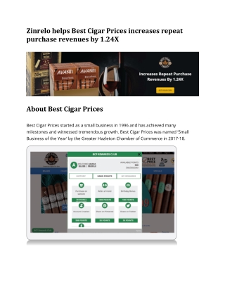 Zinrelo helps Best Cigar Prices increases repeat purchase revenues by 1.24X