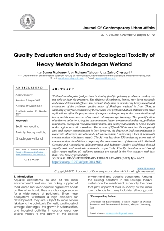 Quality Evaluation and Study of Ecological Toxicity of Heavy Metals in Shadegan Wetland