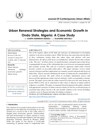 Urban Renewal Strategies and Economic Growth in Ondo State, Nigeria: A Case Study