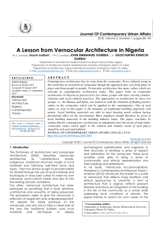 A Lesson from Vernacular Architecture in Nigeria