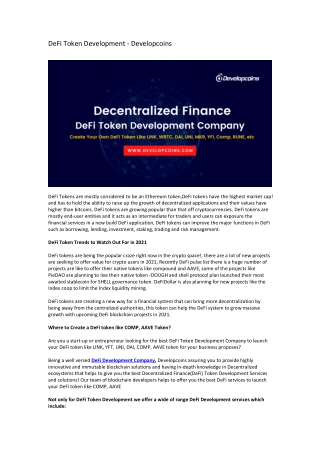 DeFi Token Development - Developcoins