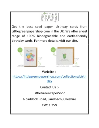 Seed Paper Birthday Cards UK | Littlegreenpapershop.com