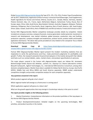 Human Milk Oligosaccharides Market Analysis by Top Players, Size, Share and Forecast to 2027