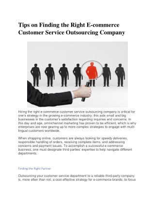 Tips on Finding the Right E-commerce Customer Service Outsourcing Company