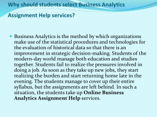 Why should students select Business Analytics Assignment Help services?