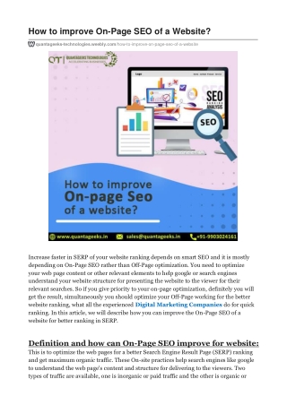 How to improve On-Page SEO of a Website?