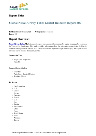 Nasal Airway Tubes Market Research Report 2021