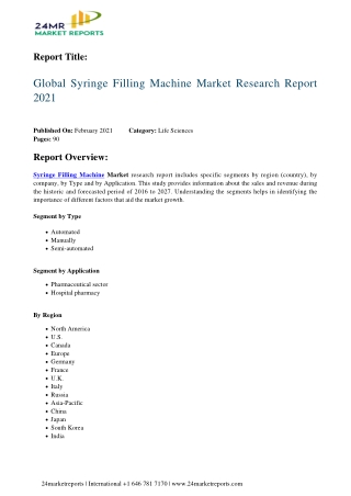 Syringe Filling Machine Market Research Report 2021