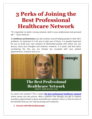 3 Perks of Joining the Best Professional Healthcare Network