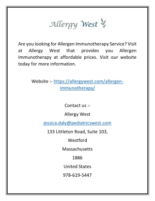 Allergen Immunotherapy Service | Allergy West