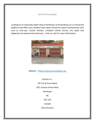 Auto Body Repair Shop Kamloops | Jcrtireandauto.ca