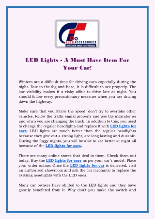 LED Lights - A Must Have Item For Your Car!