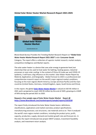 Global Solar Water Heater Market Research Report 2021-2025