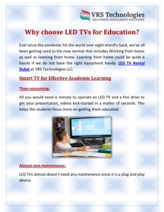 Why choose LED TVs for Education?