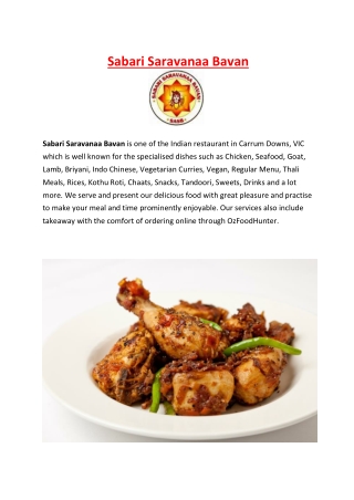 Sabari Saravanaa Bavan Carrum Downs menu, VIC - 5% off
