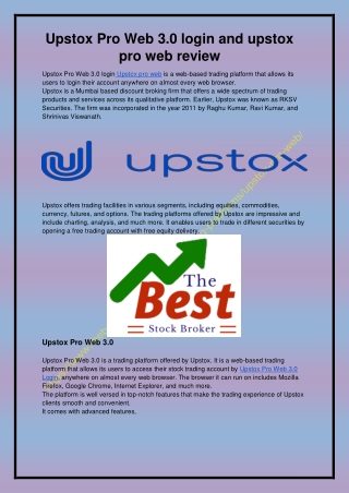 Upstox Pro Web 3.0 login and upstox pro web review