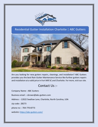 Residential Gutter Installation Charlotte | ABC Gutters
