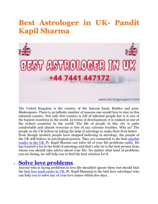 Best Astrologer in UK - Pandit Kapil Sharma - Astrology Support