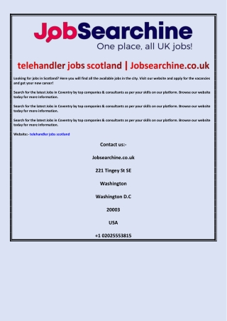 telehandler jobs scotland | Jobsearchine.co.uk