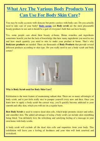 What Are The Various Body Products You Can Use For Body Skin Care?