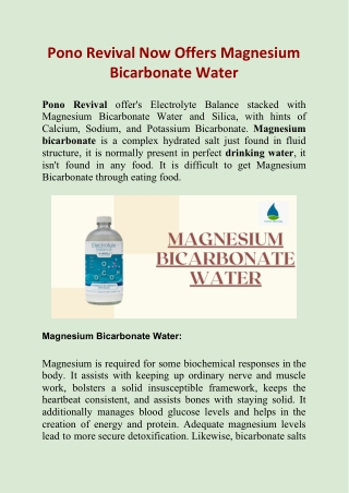 Pono Revival Now Offers Magnesium Bicarbonate Water