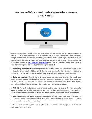How does an SEO company in Hyderabad optimize ecommerce product pages?