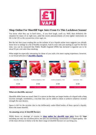 Shop Online For Shortfill Vape Juice From Us This Lockdown Season