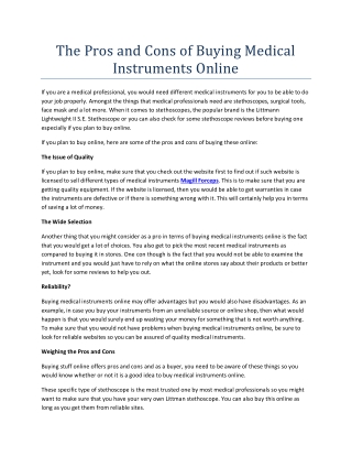 The Pros and Cons of Buying Medical Instruments Online