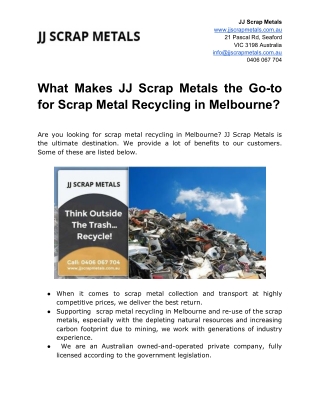 What Makes JJ Scrap Metals the Go-to for Scrap Metal Recycling in Melbourne?