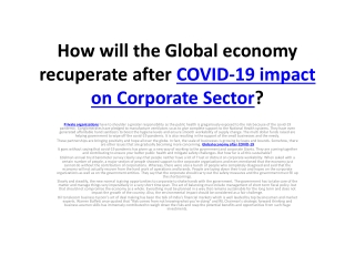 How will the Global economy recuperate after COVID-19 impact on Corporate Sector?