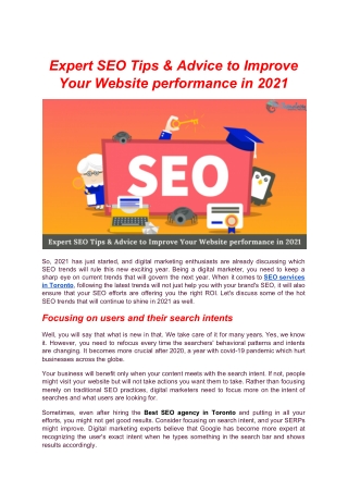 Expert SEO Tips & Advice to Improve Your Website performance in 2021