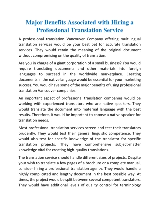 Major Benefits Associated with Hiring a Professional Translation Service