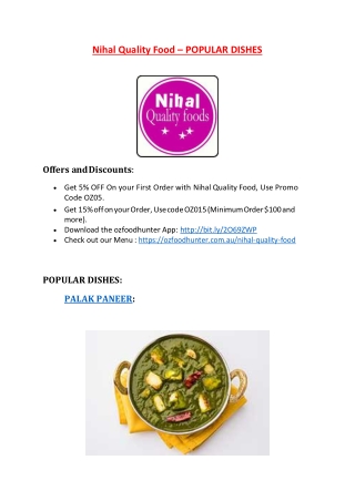 5% Off - Nihal Quality Indian Food Takeaway Menu, NSW