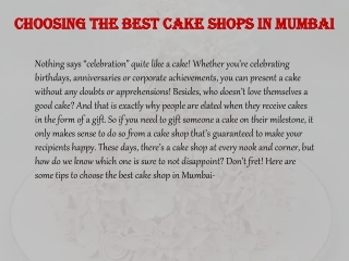Choosing the best cake shops in Mumbai