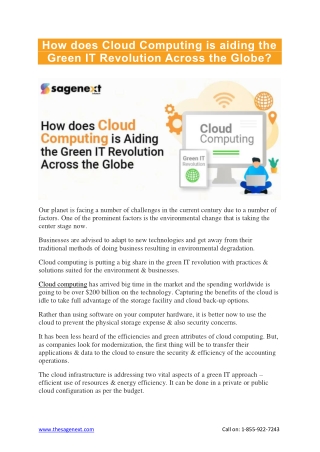 How does Cloud Computing is aiding the Green IT Revolution Across the Globe?