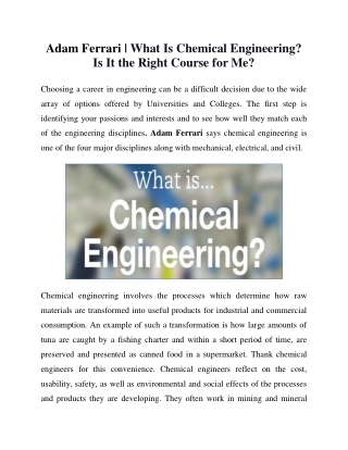 Adam Ferrari - Chemical engineering what is it