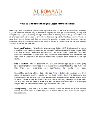 How to Choose the Right Legal Firms in Dubai