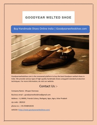 Buy Handmade Shoes Online India | Goodyearweltedshoe.com