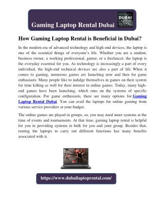 How Gaming Laptop Rental is Beneficial in Dubai?