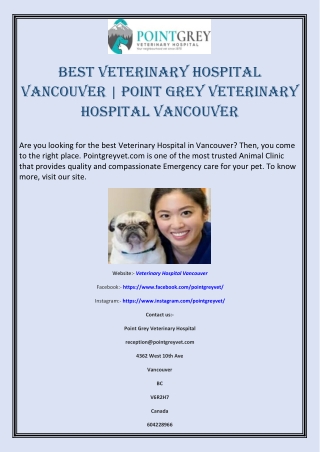 Best Veterinary Hospital Vancouver | Point Grey Veterinary Hospital Vancouver